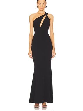 Katie May Black One-Shoulder Cutout Gown